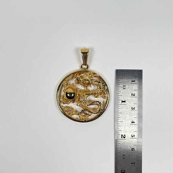 Gold Round Dragon Pendant - Picture 2 of 3